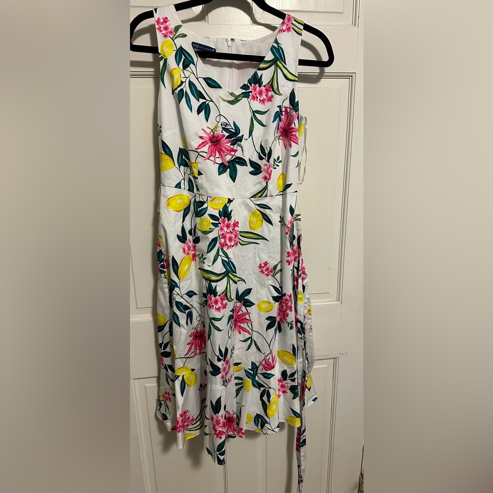 Talbots RSVP Women Dress 2P - White and Pink Floral with Yellow Lemons